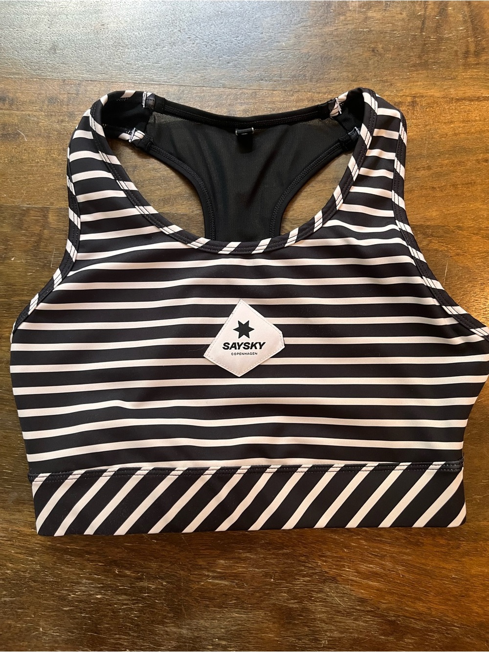 SAYSKY Black & White Striped Combat Racerback Sports Bra